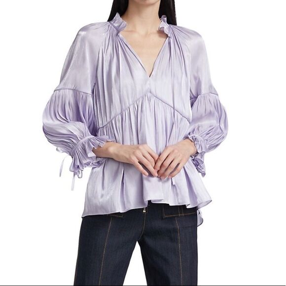 cinq a sept Tops - Cinq a Sept Phyllis Bracelet Sleeve Light Purple Gathered Pleated Blouse Top M